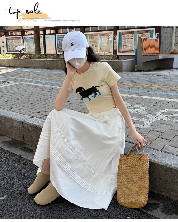 Chân váy xòe chữ A trắng phong cách Hàn Quốc eo thun — Màu trắng (vải cotton lót túi) chi tiết 20