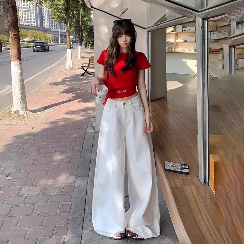美式复古vibe街头水洗甜妹炸街牛仔裤女小众辣妹炸街宽松阔腿长裤|undefined