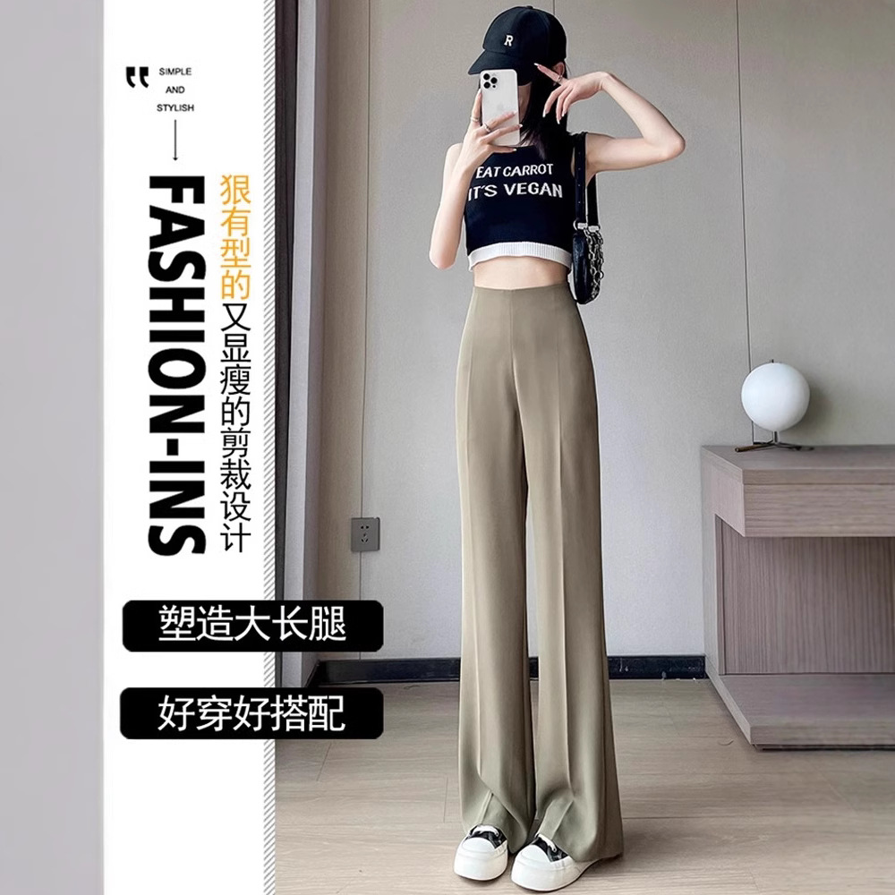 Pantalones de chaqueta de hielo recto de seda de hielo para mujeres verano delgado cintura alta sensación de caída pequeña chiffón calzado de chaqueta fría