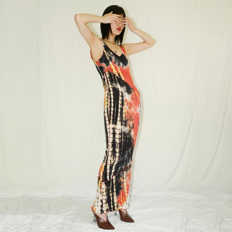 new pencil sleeveless mid-length print sexy slim dress NSJYF57979