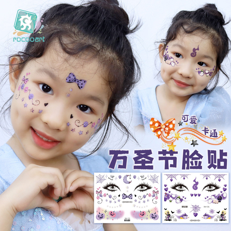 New Cross-Border Halloween Tattoo Stickers Spider Face Party Waterproof Cartoon Children's Tattoo Stickers Manufacturer Wholesale