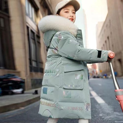 New Middle-Size Children  Girls' Washable Cotton Jacket Warm Medium-Length Thickened Girl Stylish Student Children Outerwear