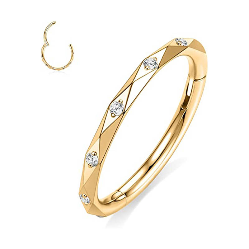 Amazon Hot Sale Universal Stainless Steel Nose Ring with Diamond CZ - Gold 1.2x10mm Nose Accessories Piercing Jewelry detail image 7