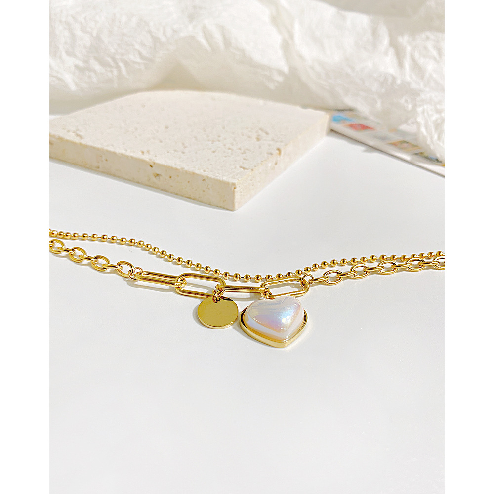 Fashion Heart Shape Stainless Steel Inlay Shell Bracelets 1 Piece