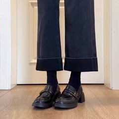 羊皮版~厚底乐福鞋女英伦风春秋新款一脚蹬粗跟单鞋复古小皮鞋女