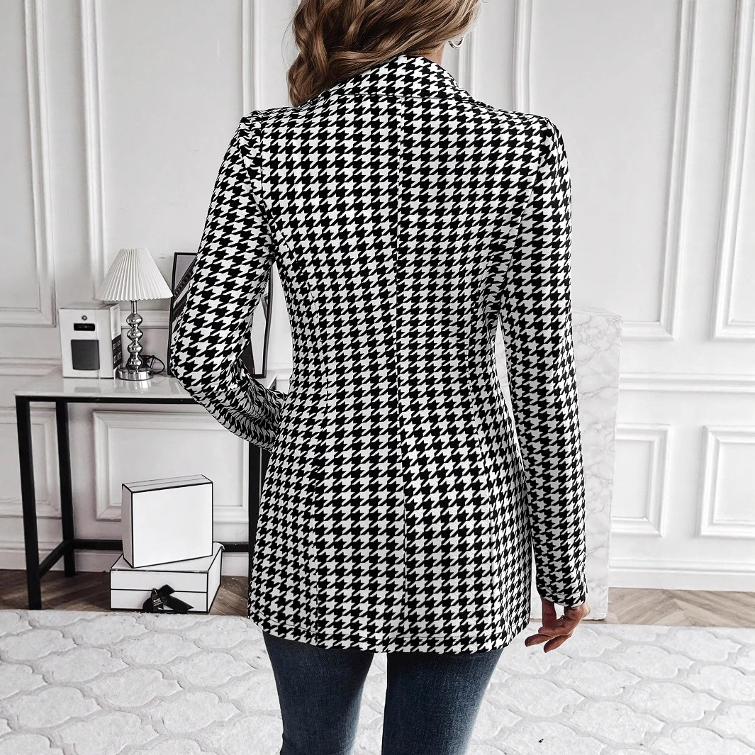 Elegant Houndstooth Slim Fit Blazer For Women Workplace Style_voghion.com