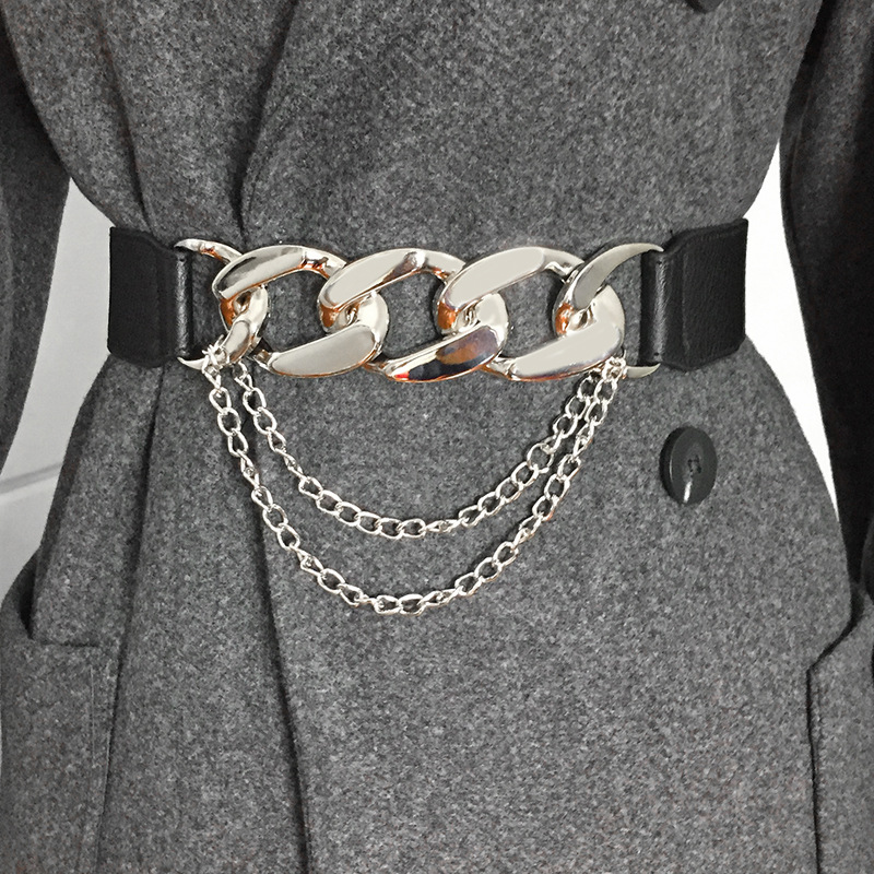 Cinturón elástico decorativo elástico cadena cintura sello moda partido vestido traje abrigo apretado en stock marea