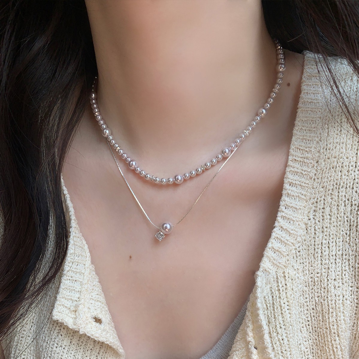 Collar colgante de perlas Shijia de circón ins temperamento elegante moda cadena de clavícula de todo fósforo ligero lujo collar de alta gama