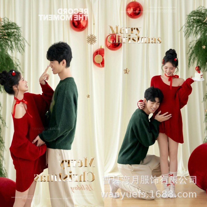 Photo Studio New Pregnant Women Photo Clothing Christmas Red Sweater Personality Sweet Pregnant Mother Belly Photo Clothing
