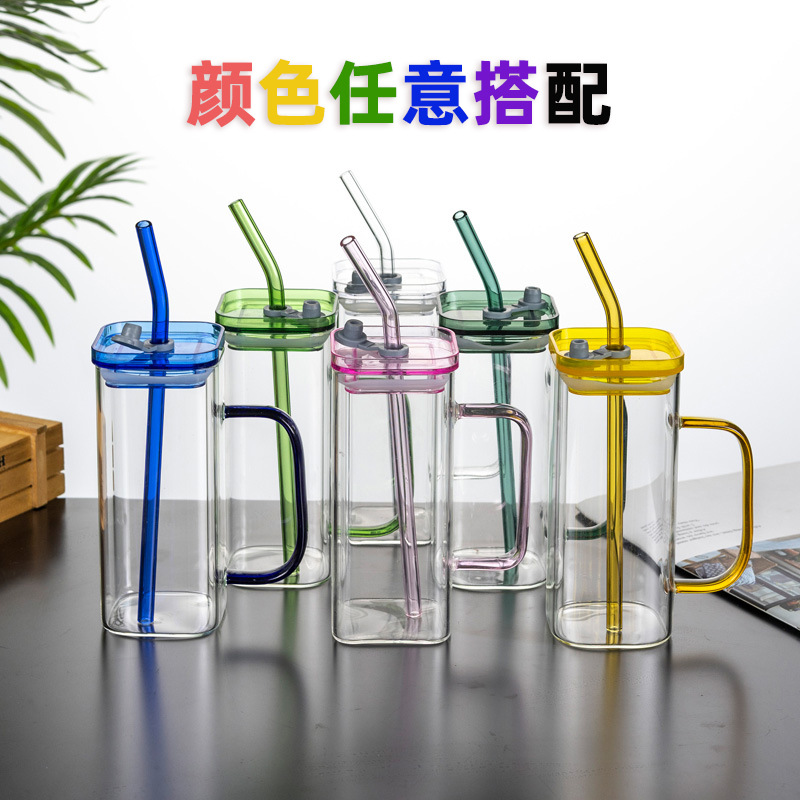 Taza de vidrio Taza de agua con mango para el hogar Taza de café resistente a altas temperaturas Taza de té resistente al calor con alto borosilicato Taza de té verde