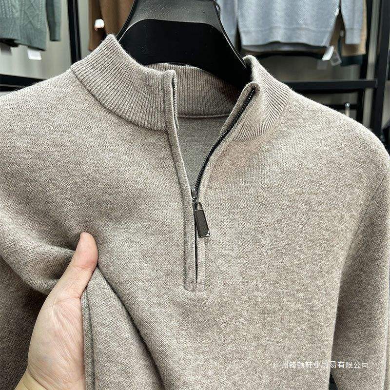 Men's Half Turtleneck Zipper Knitwear Men's Four-Season Warm Four-Season Color Top Knitwear Bottoming Shirt