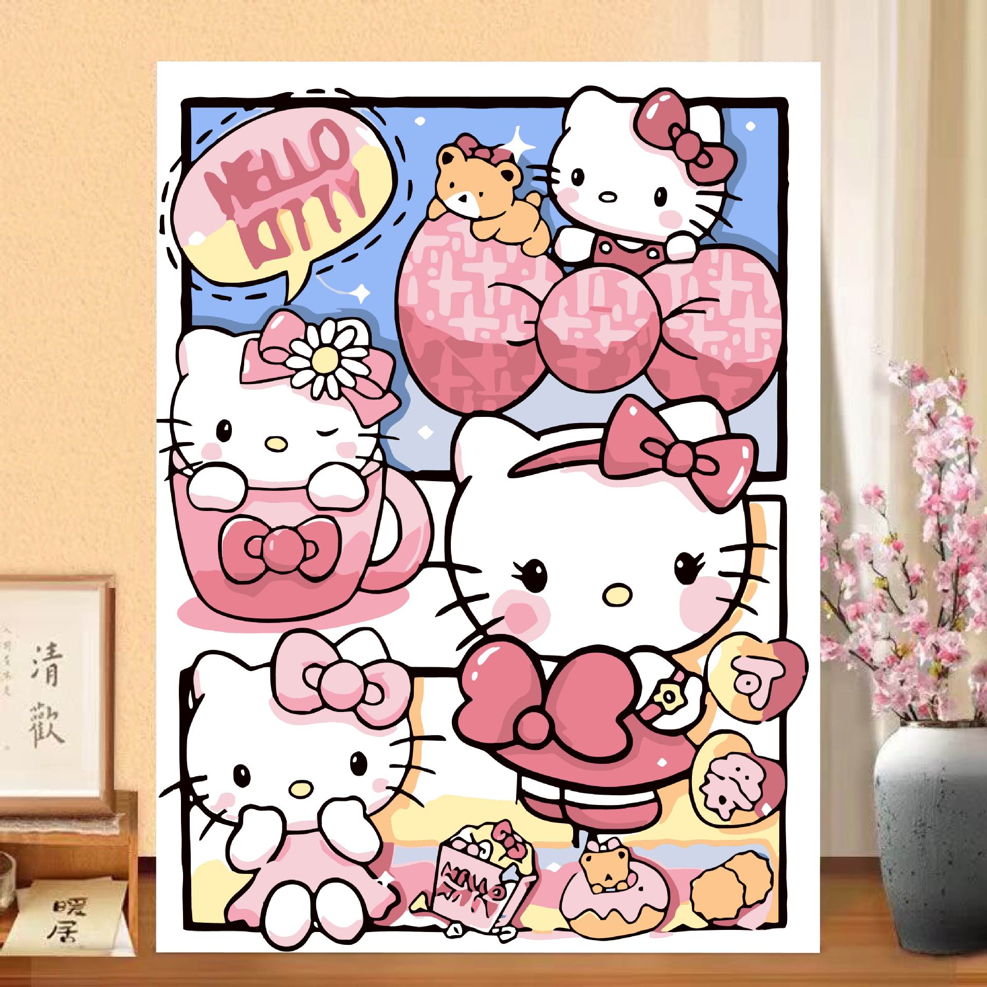 hellokitty pintura al óleo digital de alto valor de color hecha a mano di relleno de relleno de color meditación pintura de descompresión pintura al óleo pintada a mano