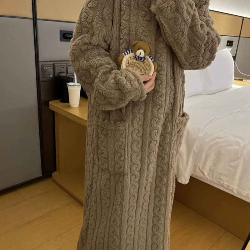Теплый пижамный комплект, коралловый бархат, зимнее длинное bathrobe для отдыха, оверсайз