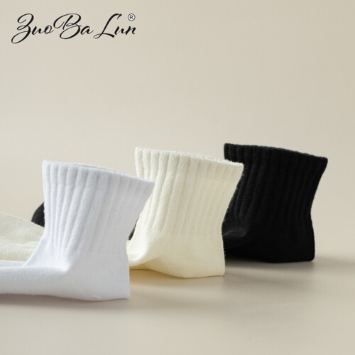 Socks for women summer Korean style mid-calf socks pure cotton sweat-absorbent and deodorant basketball sports socks summer black and white boat socks stockings