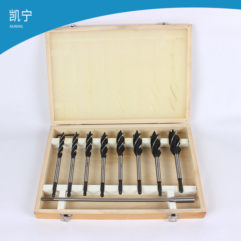 木工钻头门锁开孔器打孔扩孔钻套装四刃支罗钻六角柄8pc木盒套装