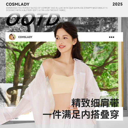 Fixed Cup Ultra-Fine Shoulder Strap Bra for Women - Summer Thin Powder Base Invisible Hiding Beautiful Back Bra - Wearable Outside - Small Backless Bra