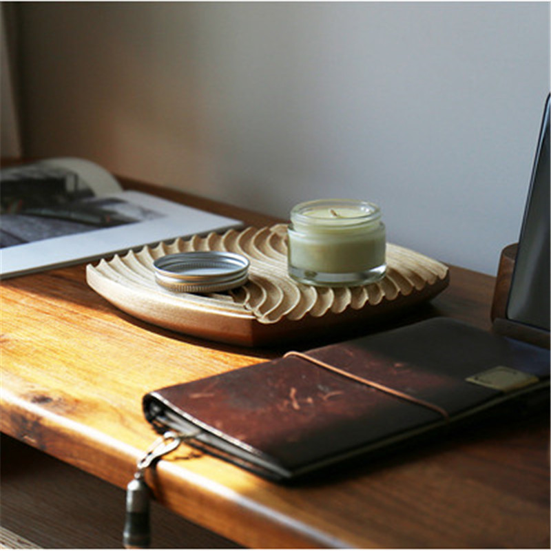 Porche japonés decoración adornos bandeja de almacenamiento de fragancia agua corrugada madera horno de la tarde para hervir té frutas bandeja de frutas secas