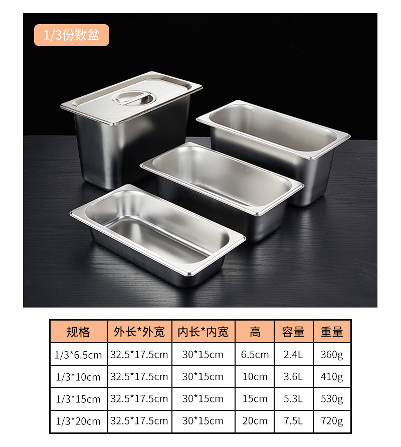 不锈钢份数盆长方形带盖方盆分数盘快餐车食物餐盆商用自助分数盆-阿里巴巴