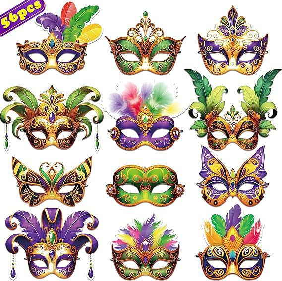 36件 木制平面装饰狂欢节面具套装派对挂饰嘉年华礼物 狂欢节装饰