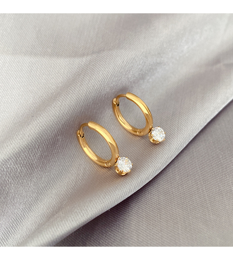 3g Weight Zircon Inlay Material 1 Pair Simple Style Round Titanium Steel Inlay Zircon Earrings