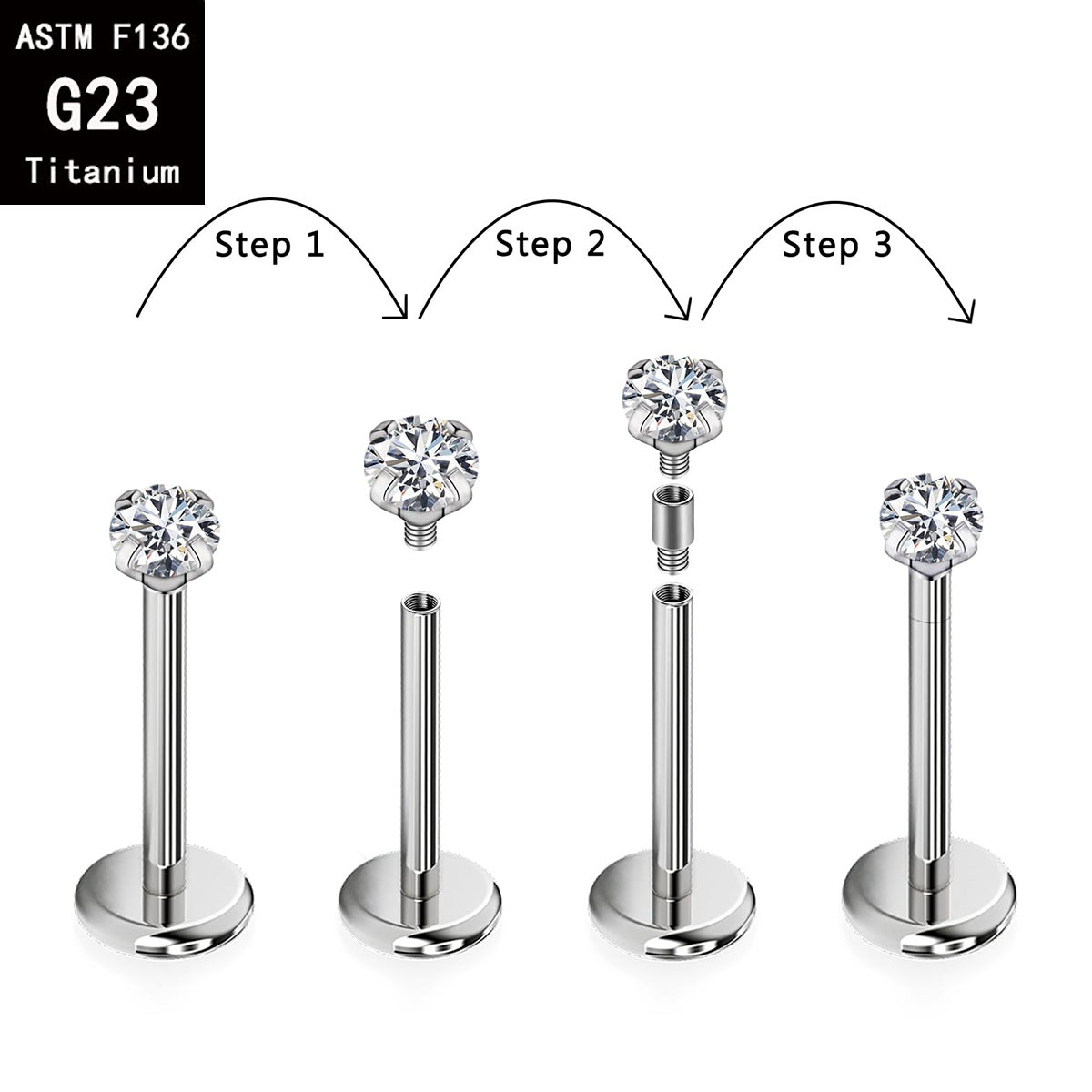 G23 Titanium 2mm Extension Rod for F136 Titanium Internally Threaded Lip, Ear, Navel Piercing Accessories detail image 9