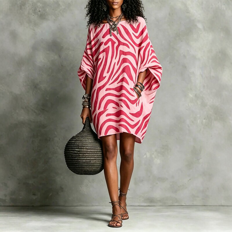 2026 New Zebra Print Beach Sun Protection Loose Dress for Women, Plus Size, Summer