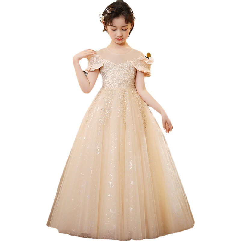 Vestido de princesa vestido de niña de hilo hinchado princesa estilo vestido de niños vestido de novia traje de piano de niña de flores de estilo occidental