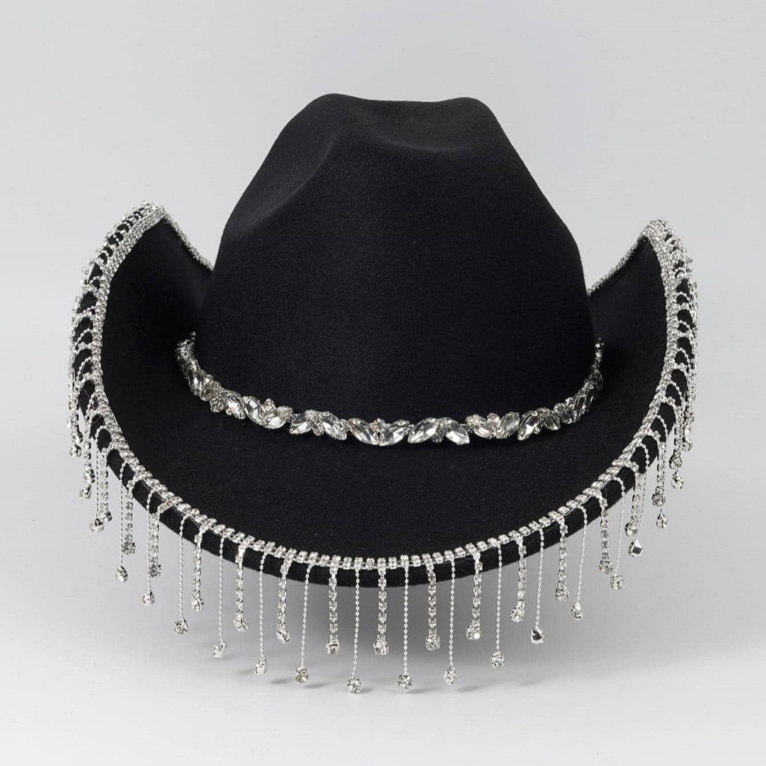Western cowboy hoed voor dames en heren met ketting en strass_voghion.com