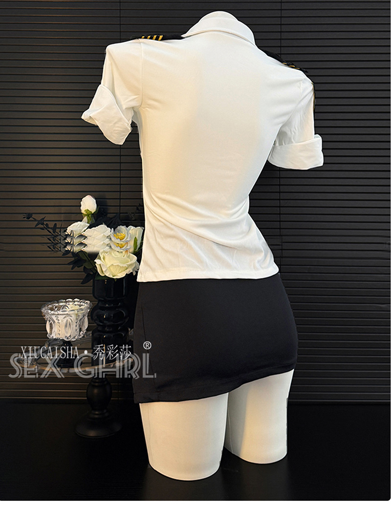Stewardess Role-Play Lingerie Set with Pencil Skirt and Thong, One Size — detail image 14