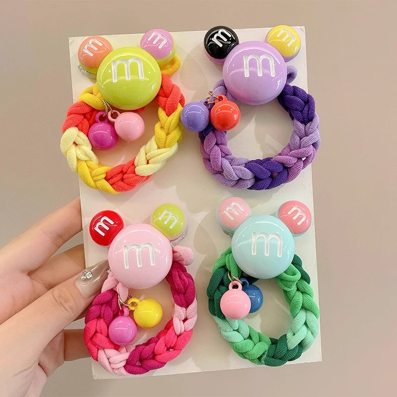 2023 nueva cuerda de pelo niñas M Bean tocado elástico cuerda de cabeza de cola de caballo alta para niños niña no duele la banda de goma para el cabello