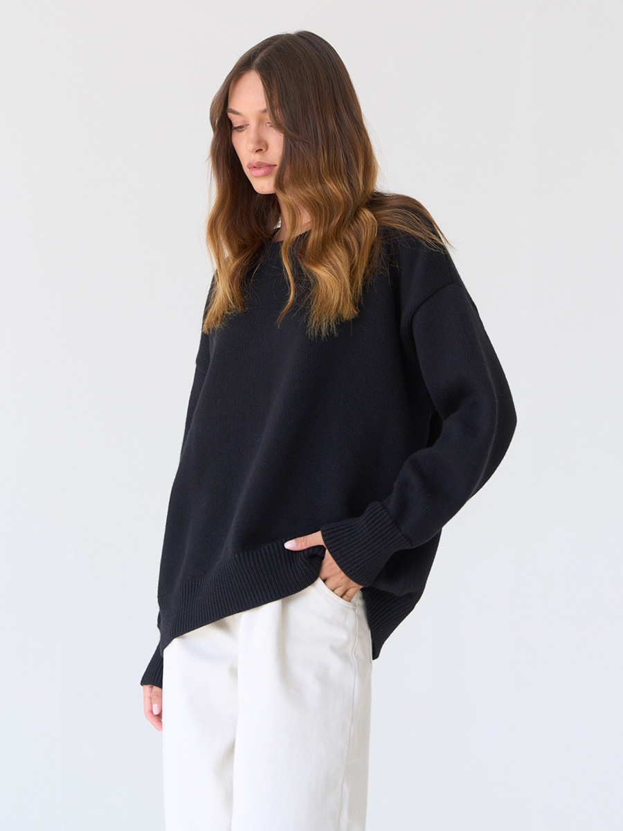 Suéter de Cuello Redondo de Color Sólido Transfronterizo, Estilo Europeo y Americano, Otoño-Invierno 2025, Nuevo Suéter de Punto Elegante, Versátil y Casual