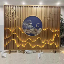 户外格栅山水背景墙庭院金属景墙新中式影壁墙不锈钢假山屏风隔断