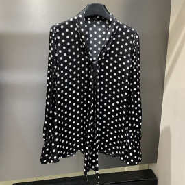 p320350yk9.19 夏新款法式波点蝴蝶结弹力双乔真丝衬衫