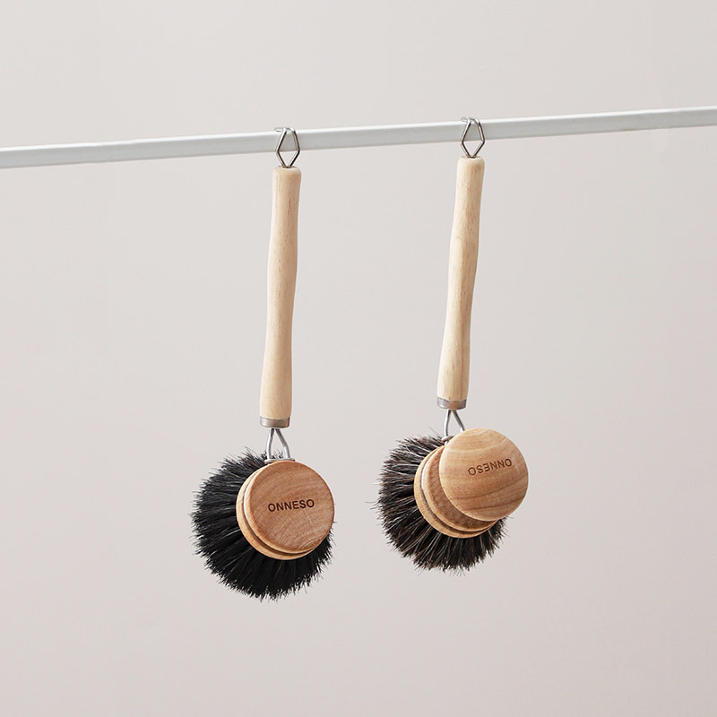 Japanese Style Household Kitchen Cleaning Brush Washer Brush Natural Sisal Solid Wood Brush Pan Brush Dual-Use Changing Brush Head