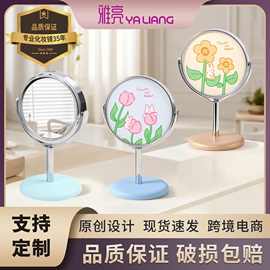 80圆3寸小台镜单面印图单面镜子底座也可印刷迷你小台镜旋转镜子