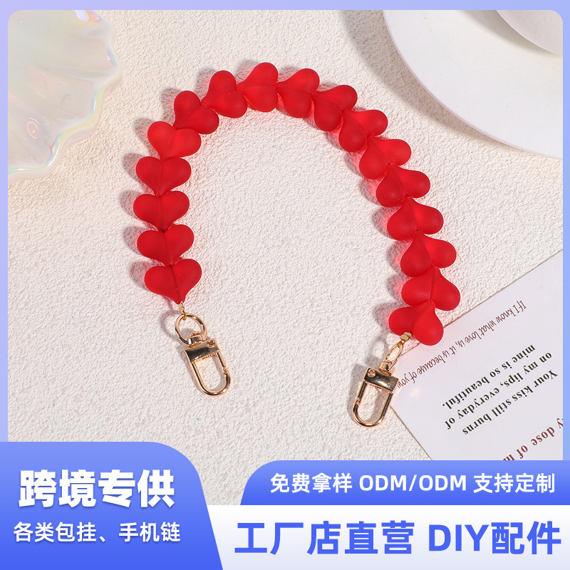 European and American Style Macaron-Colored Heart-Shaped Beaded Phone Lanyard, Girly Charm, 45cm Chain Bag Handbag Strap