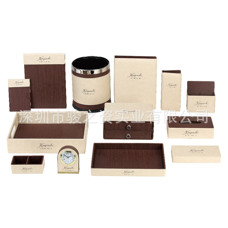 Caja de almacenamiento de artículos de higiene de cuero guía de servicio de artículos de cuero nota de papel conjunto de toallas LOGO personalizado