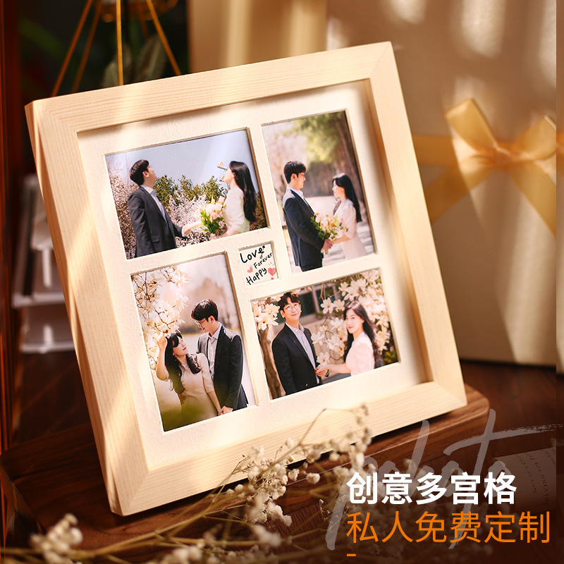 Customized Multi-Grid Solid Wood Photo Frame Table DIY Puzzle Frame Autumn and Winter Fallen Leaf Photo Frame Couple Commemorative Birthday Gift Customized Multi-Grid Solid Wood Photo Frame Table DIY Puzzle Frame Autumn and Winter Fallen Leaf Photo Frame Couple Commemorative Birthday Gift