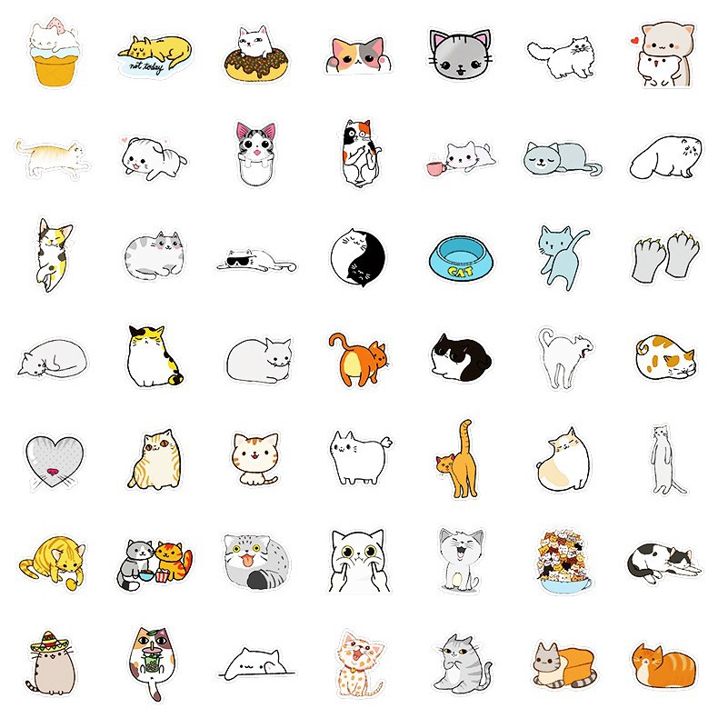 50 lindo gatito pegatinas de dibujos animados ordenador portátil teléfono taza de agua pegatinas cuaderno Diario pegatinas a prueba de agua