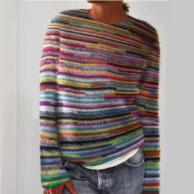 In stock 3D printed women's sweater pattern pullover sweater casual loose long sleeve knitted top