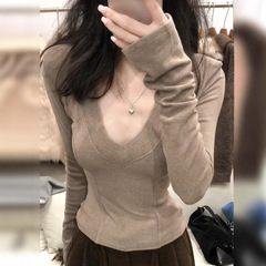 超好看修身打底衫女装秋装上衣高级感2025新款秋季v领毛衣针织衫