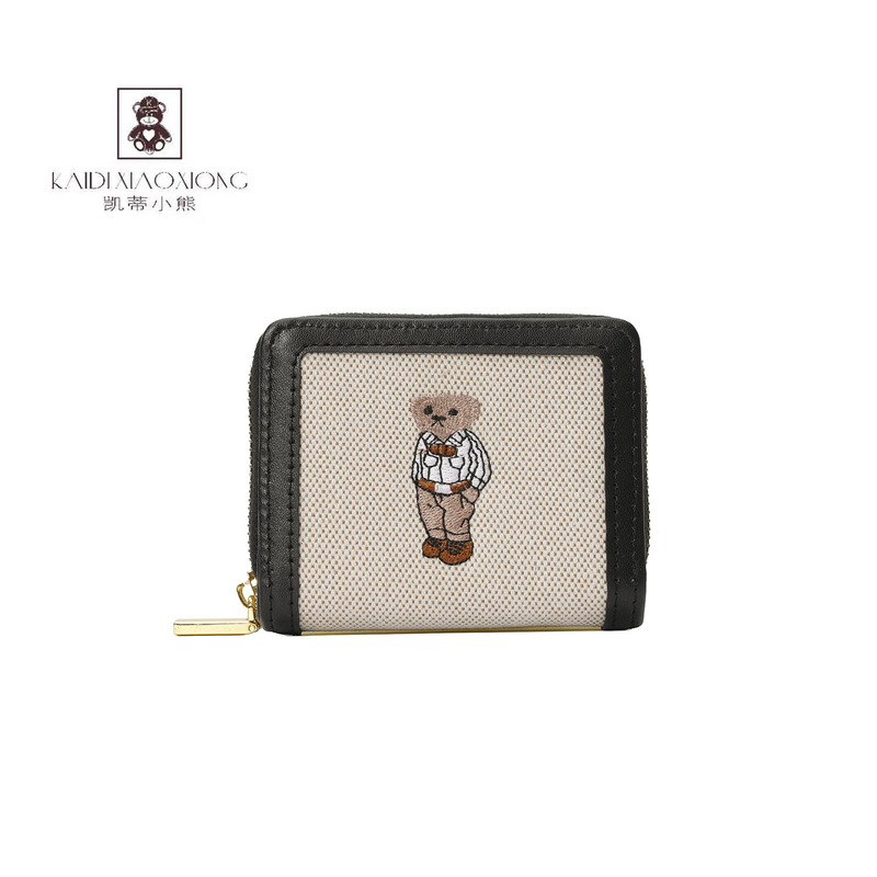 Kitty Bear Source Factory Women's Wallet Canvas Embroidery Short Wallet Women's Bag Zipper Clutch Bag Kitty Bear Source Factory Women's Wallet Canvas Embroidery Short Wallet Women's Bag Zipper Clutch Bag