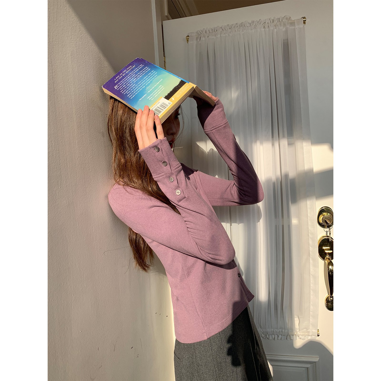 Letter Embroidery Long Sleeve Base Shirt for Women, Autumn and Winter Slim Fit Versatile Design Solid Color T-Shirt Inner Top