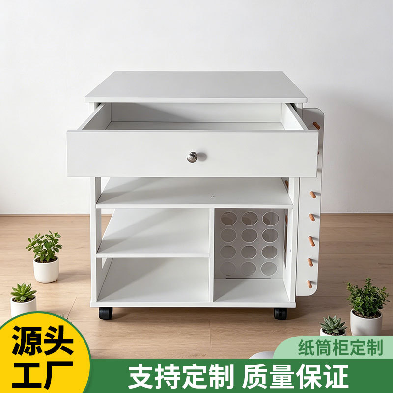 跨境木制收纳车滚动工艺纸筒柜多层小推车落地式乙烯基卷置物架