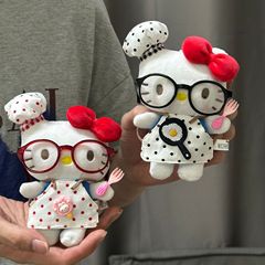 かわいい眼鏡エプロンkittyストラップもち料理人公仔かばん人形ぬいぐるみキーホルダープレゼント