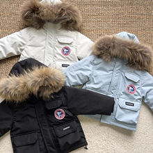 派克儿童羽绒服保暖冬季款小童大毛领连帽衫纯色宝宝外套男女童冬