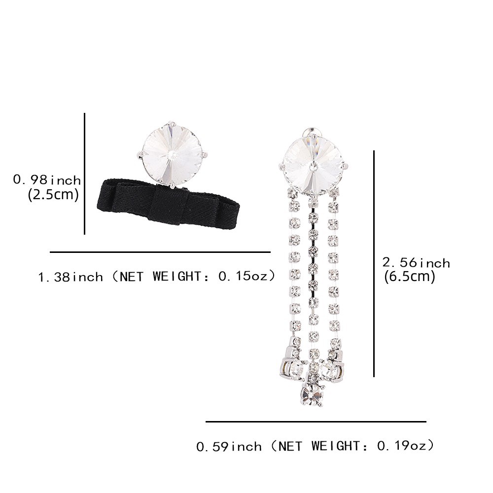 Nuevo Yu Shuxin mismo estilo pendientes hechos a mano negro arco asimétrico pendientes largos pendientes de diamantes de imitación para las mujeres