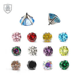 F136钛合金尖底四爪饰品头镶5A圆形锆石外牙螺纹唇钉耳钉穿刺饰品