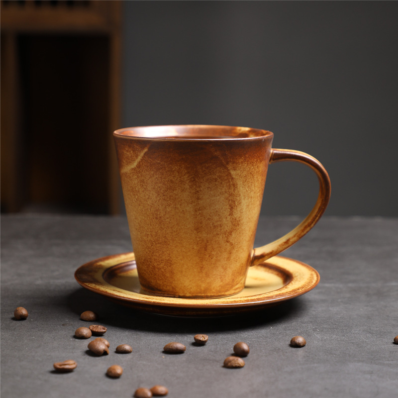 Estilo japonés vintage de cerámica taza de café y platillo traje creativo regalo taza de té de la tarde taza de café de gres