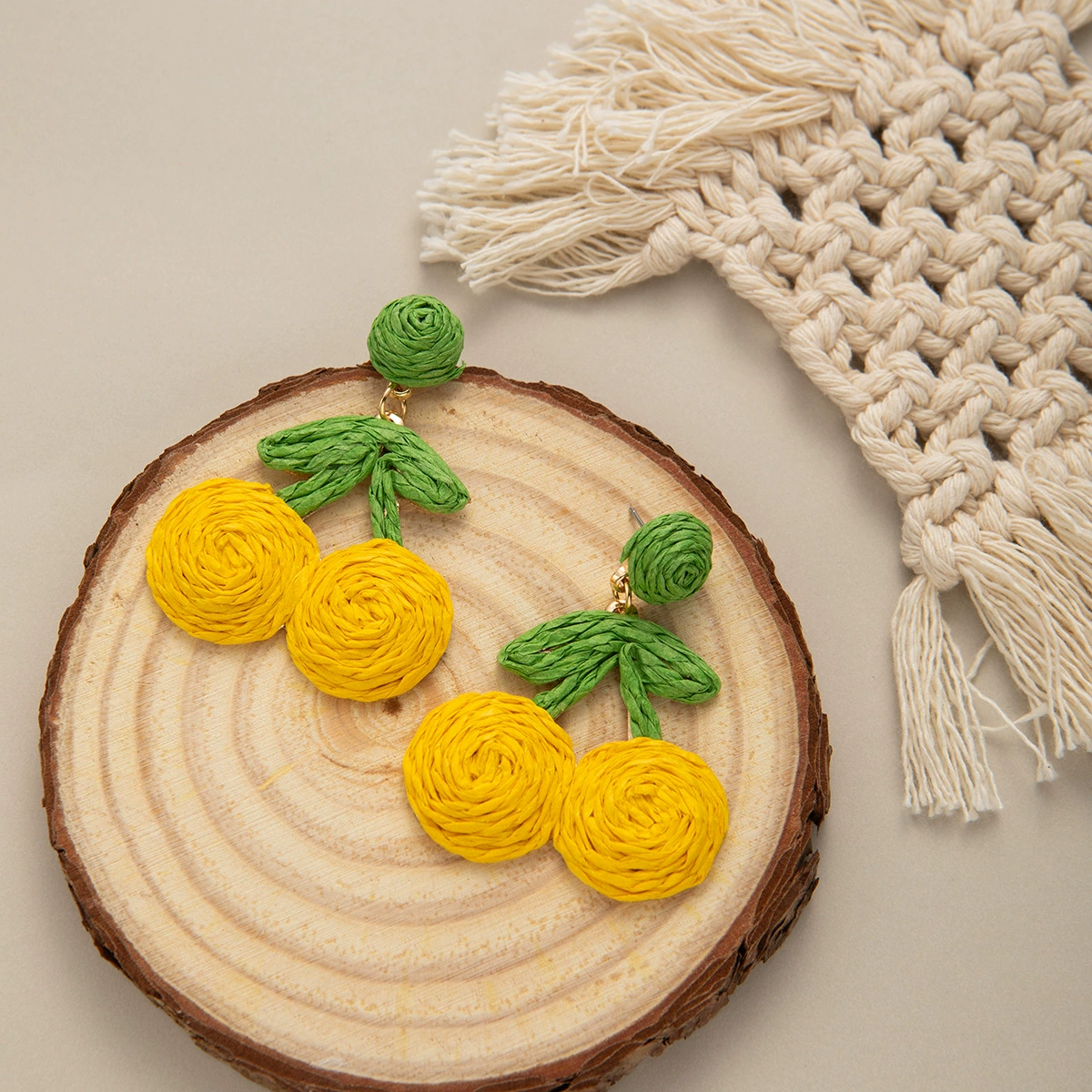 Woven brand cute earrings handmade, boho style, flowered
